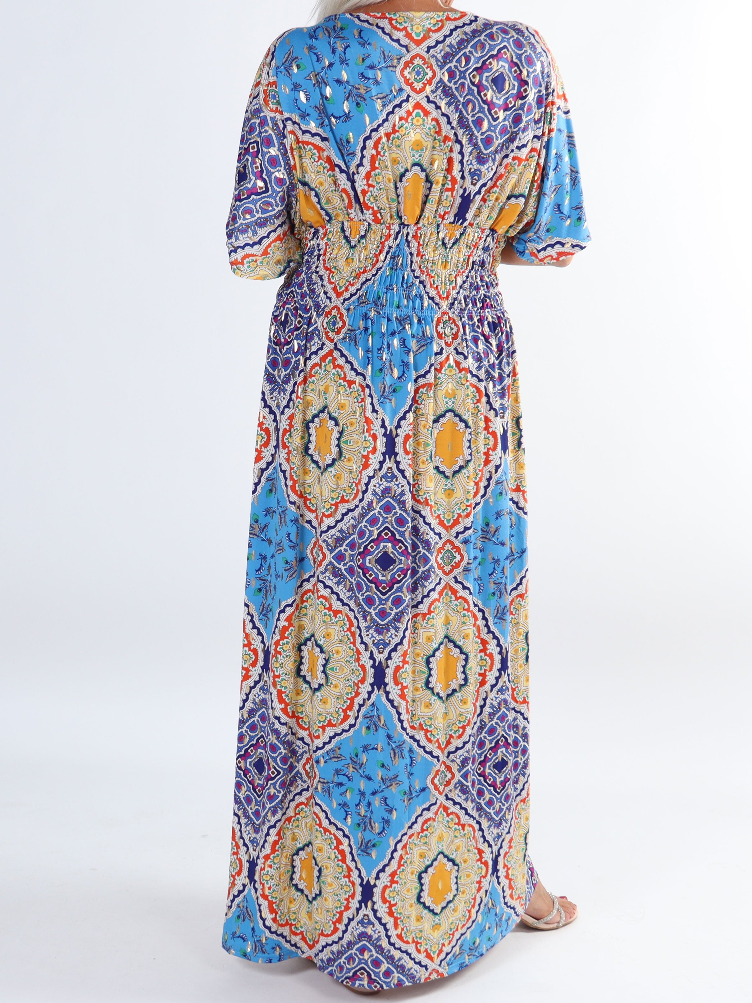 Pams Multi - Lang elastisk plus size kjole i krølfrit stof